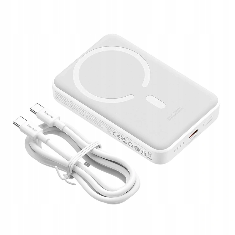 Batterie Externe Sans Fil Baseus Magnetic Mini, 10000mAh, 30W, PD + FQI, 1 x QI - 1 x USB-C, Blanche PPCX110202