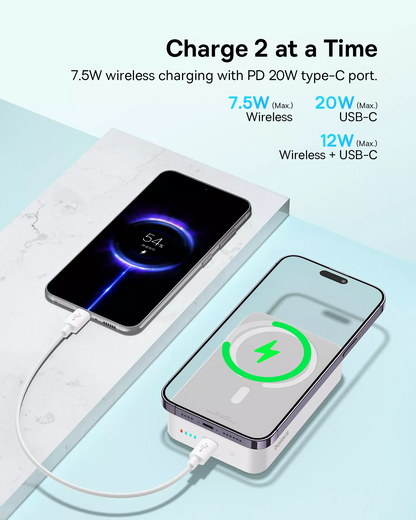 Batterie Externe Sans Fil Baseus EnerFill FM41 Mini, 20000mAh, 20W, PD + FQI, 1 x QI - 1 x USB-C, Blanc E0027U01