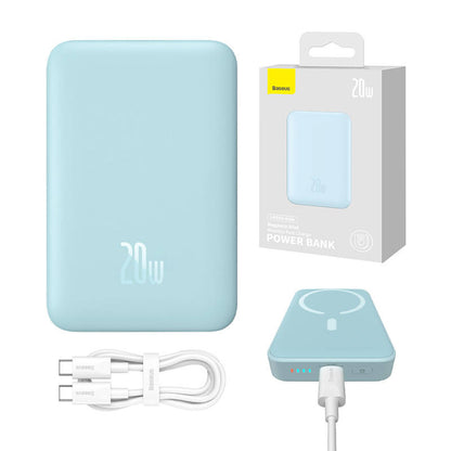 Baseus Magnetic Mini Wireless External Battery, 10000mAh, 20W, PD + FQI, 1 x QI - 1 x USB-C, Blue PPCX110103
