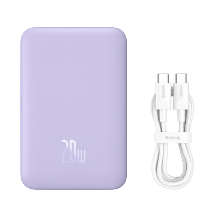 Baseus Magnetic Mini Wireless External Battery, 10000mAh, 20W, PD + FQI, 1 x QI - 1 x USB-C, Purple PPCX110105
