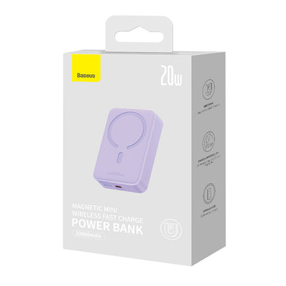 Batterie Externe Sans Fil Baseus Magnetic Mini, 20000mAh, 20W, PD + FQI, 1 x QI - 1 x USB-C, Mauve PPCX150005