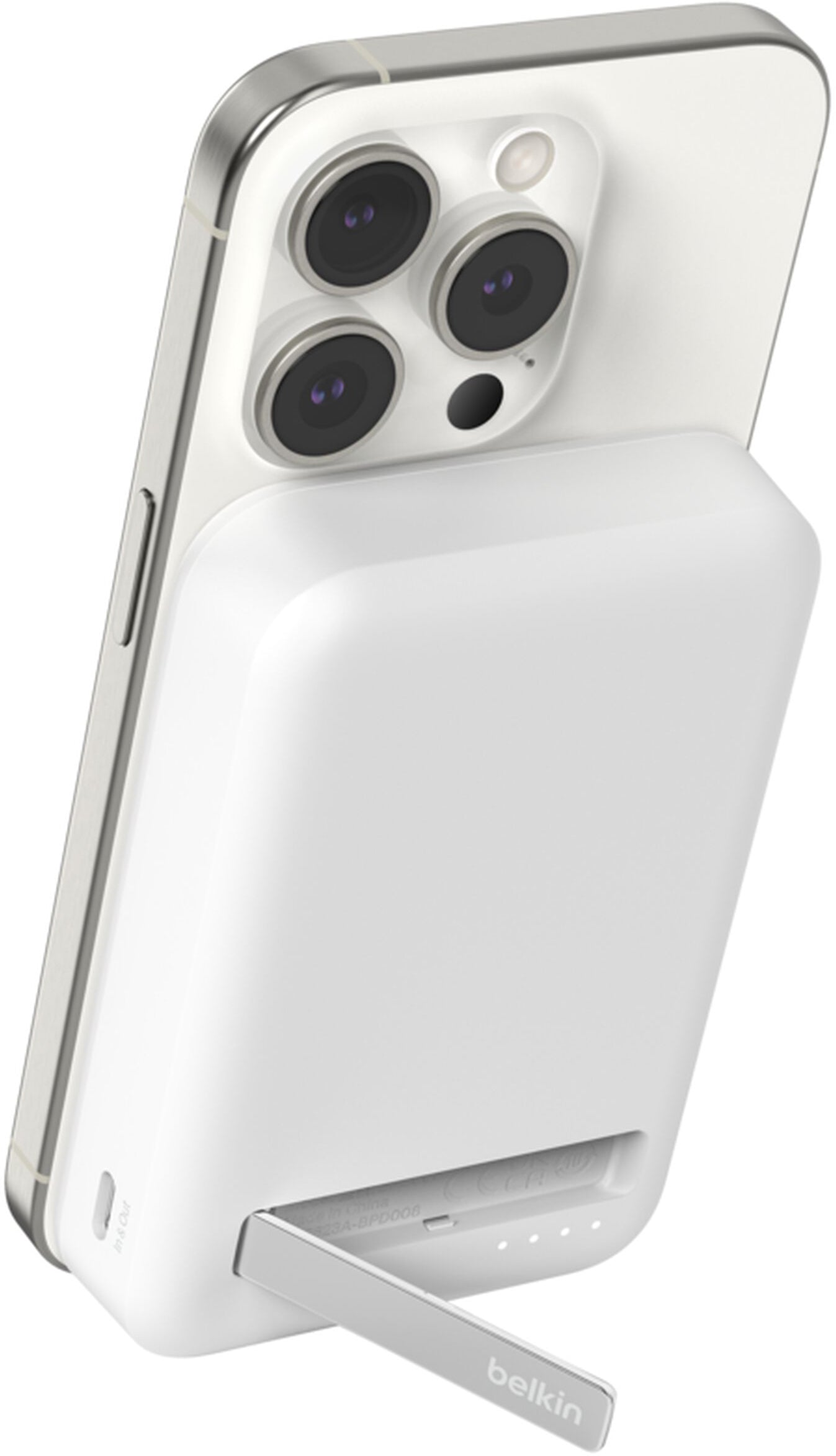 Batterie Externe Sans Fil Belkin BoostCharge Pro avec Support, 10000mAh, 15W, FQI, 1 x QI - 1 x USB-C, Blanche BPD008btWH