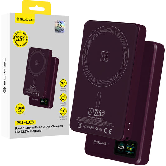 Batterie externe sans fil Blavec BJ-03 Slim, 10 000 mAh, 22,5 W, PD + FQI, 1 x QI - 1 x USB-C, violet