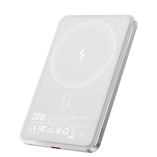 Batterie Externe Sans Fil BWOO P79, 5000mAh, 20W, PD + FQI, 1 x QI - 1 x USB-C, Gris