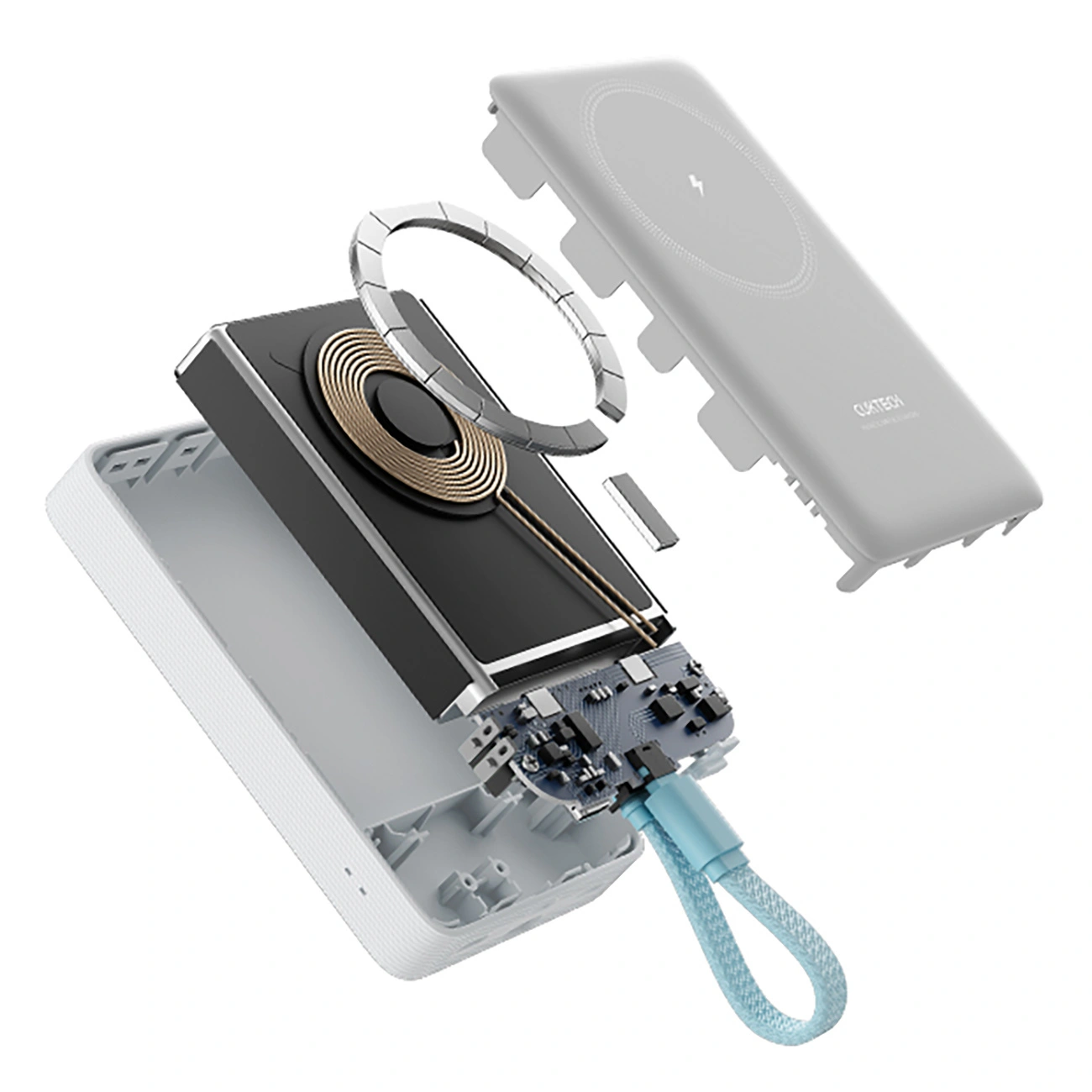 Batterie Externe Sans Fil Cuktech CP132ML, 10000mAh, 22,5W, PD + QI, 2 x USB-C, Blanche