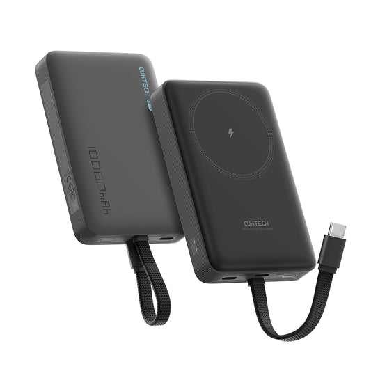 Batterie Externe Sans Fil Cuktech WPB100L, 10000mAh, 22,5W, PD + FQI, 1 x QI - 2 x USB-C, Noire CKWPB100LGLBK