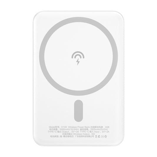 Batterie Externe Sans Fil Dudao K14S, 5000mAh, 10W, PD + QI, 1 x QI - 1 x USB-C, Blanche