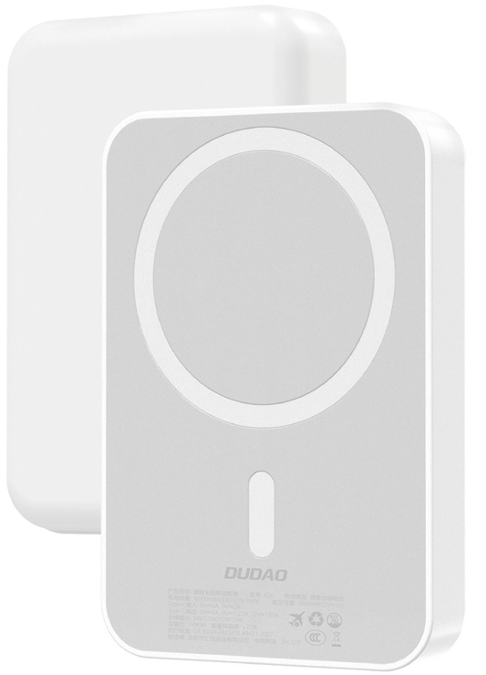 Batterie Externe Sans Fil Dudao K26, 10000mAh, 20W, PD + FQI, 1 x QI - 1 x USB-C, Blanche