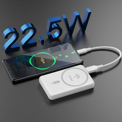 Batterie Externe Sans Fil Dudao K14S, 5000mAh, 20W, QC + PD + FQI, 1 x QI - 1 x USB-A - 1 x USB-C, Blanc
