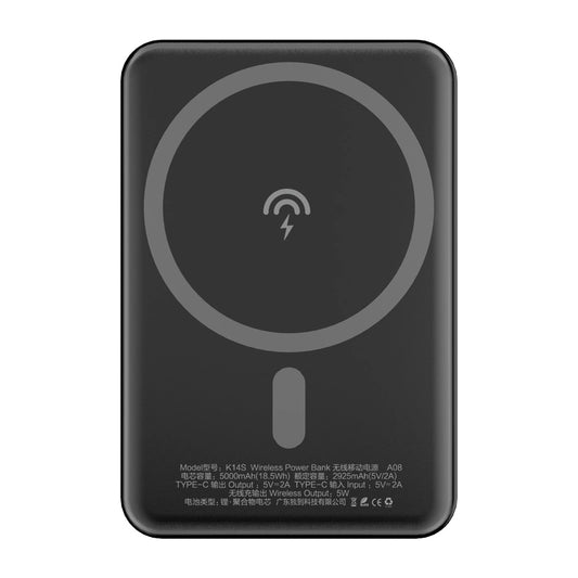 Batterie Externe Sans Fil Dudao K14S, 5000mAh, 10W, PD + QI, 1 x QI - 1 x USB-C, Noire