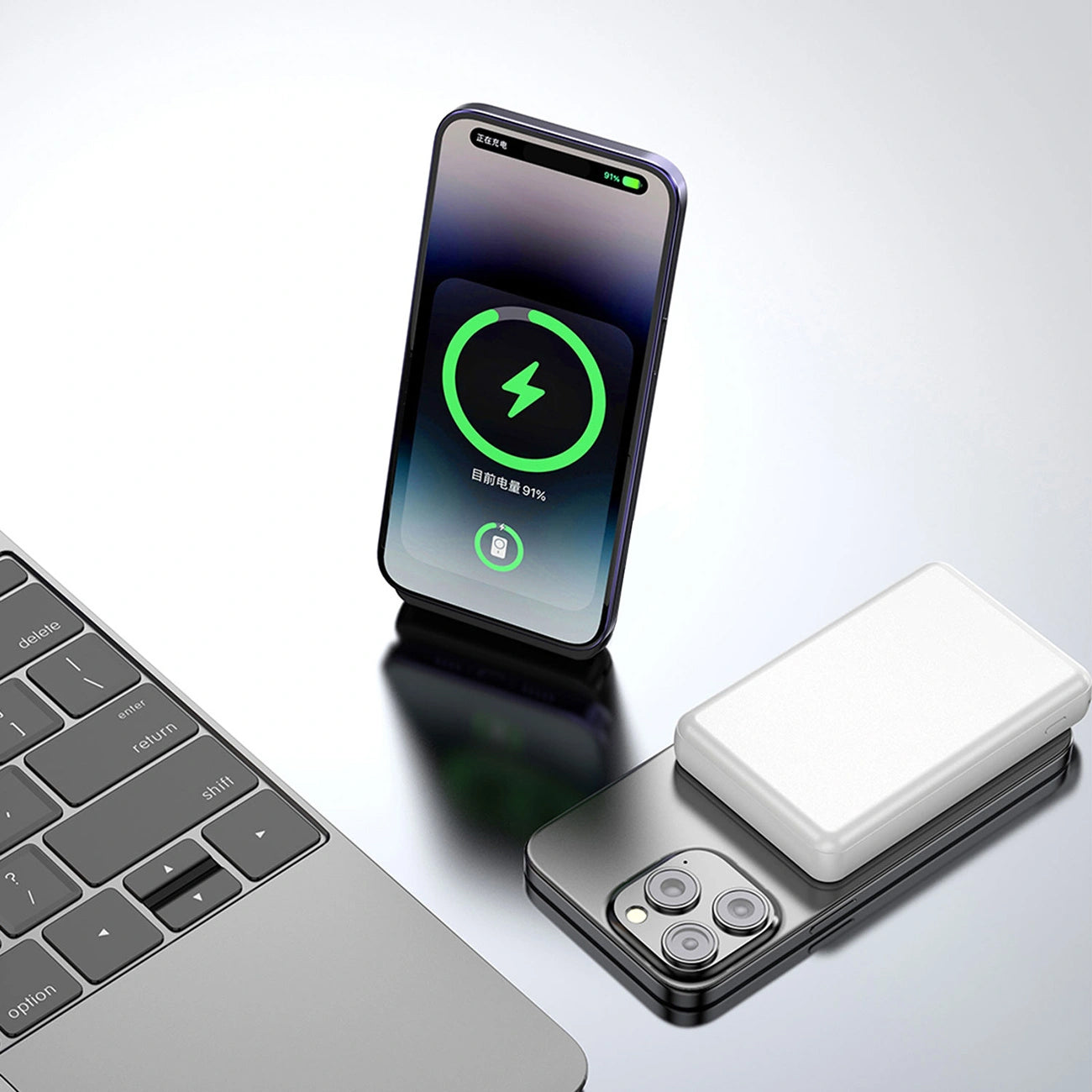 Batterie Externe Sans Fil Dudao K14S, 5000mAh, 20W, QC + PD + FQI, 1 x QI - 1 x USB-A - 1 x USB-C, Blanc