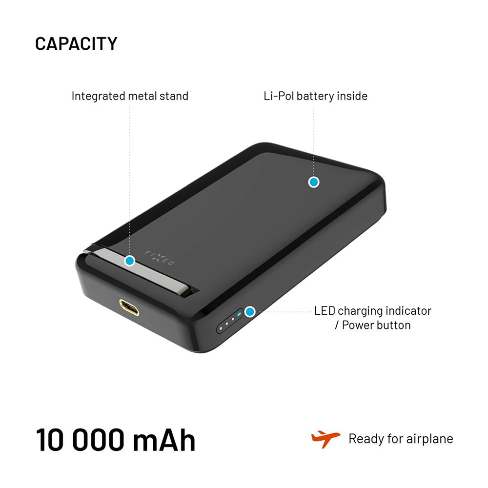 Batterie Externe Sans Fil Fixed MagZen 10 Pro, 10000mAh, 30W, PD + FQI, 1 x QI - 1 x USB-C, Noire