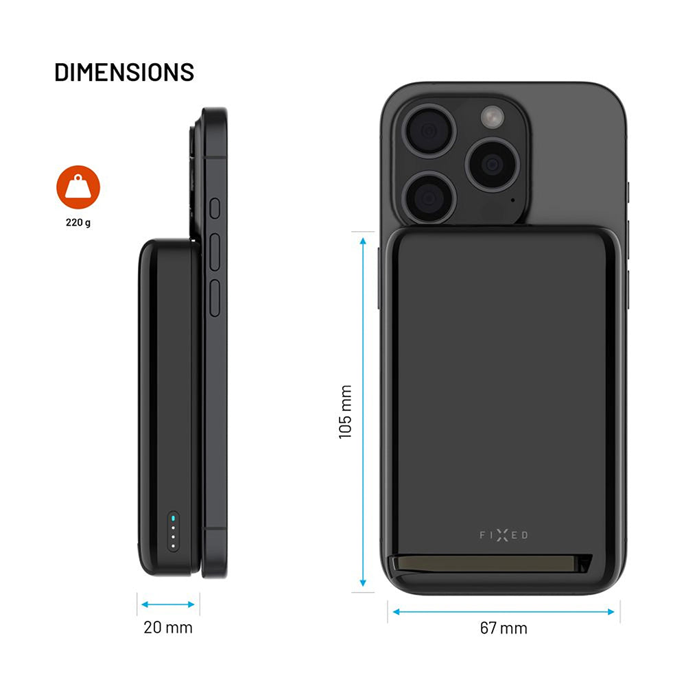 Batterie Externe Sans Fil Fixed MagZen 10 Pro, 10000mAh, 30W, PD + FQI, 1 x QI - 1 x USB-C, Noire