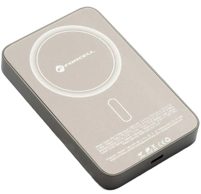 Wireless External Battery Forcell F5K8, 5000mAh, 15W, PD + FQI, 1 x QI - 1 x USB-C, Gold