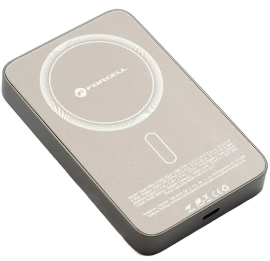 Batterie Externe Sans Fil Forcell F5K8, 5000mAh, 15W, PD + FQI, 1 x QI - 1 x USB-C, Dorée