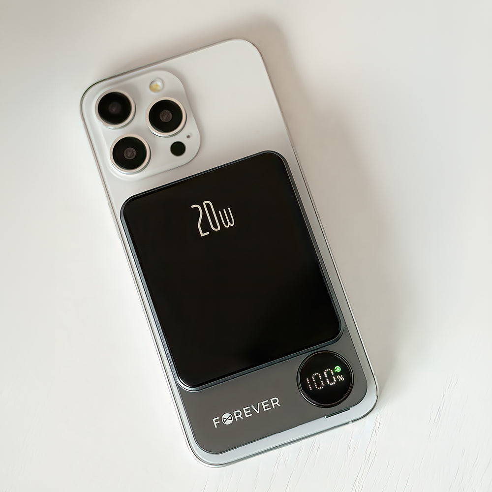 Batterie Externe Sans Fil Forever MATB-200, 5000mAh, 20W, PD + FQI, 1 x QI - 1 x USB-C, Noire