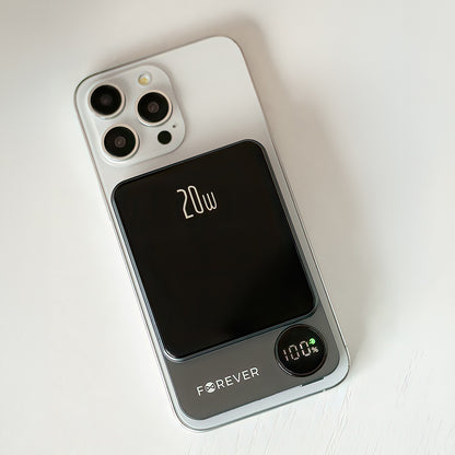 Batterie Externe Sans Fil Forever MATB-200, 5000mAh, 20W, PD + FQI, 1 x QI - 1 x USB-C, Noire