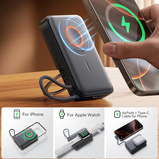 Batterie Externe Sans Fil Joyroom JR-PBM02, 10000mAh, 22.5W, PD + FQI, 1 x QI - 2 x USB-C, Noire
