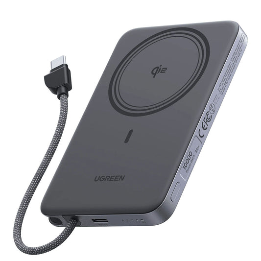 Batterie externe sans fil UGREEN PB570 (75982B), 10 000 mAh, 30 W, PD + FQI, 1 x Qi - 2 x USB-C, grise