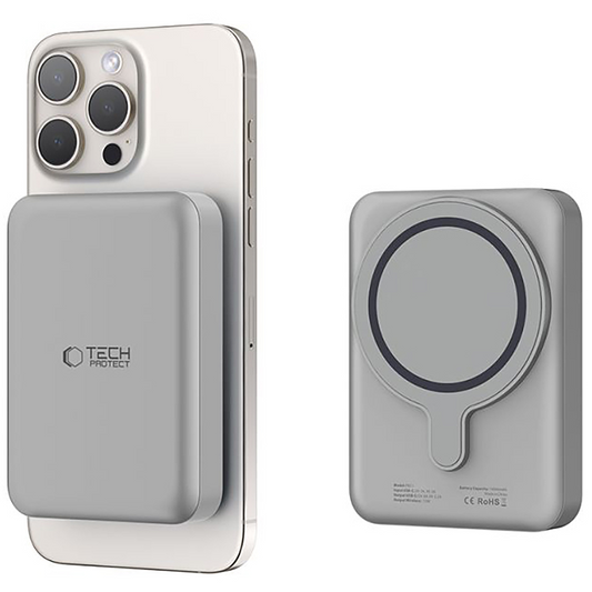 Batterie Externe Sans Fil Tech-Protect PB11 LifeMag, 10000mAh, 15W, PD + FQI, 1 x QI - 1 x USB-C, Gris, Reconditionnée
