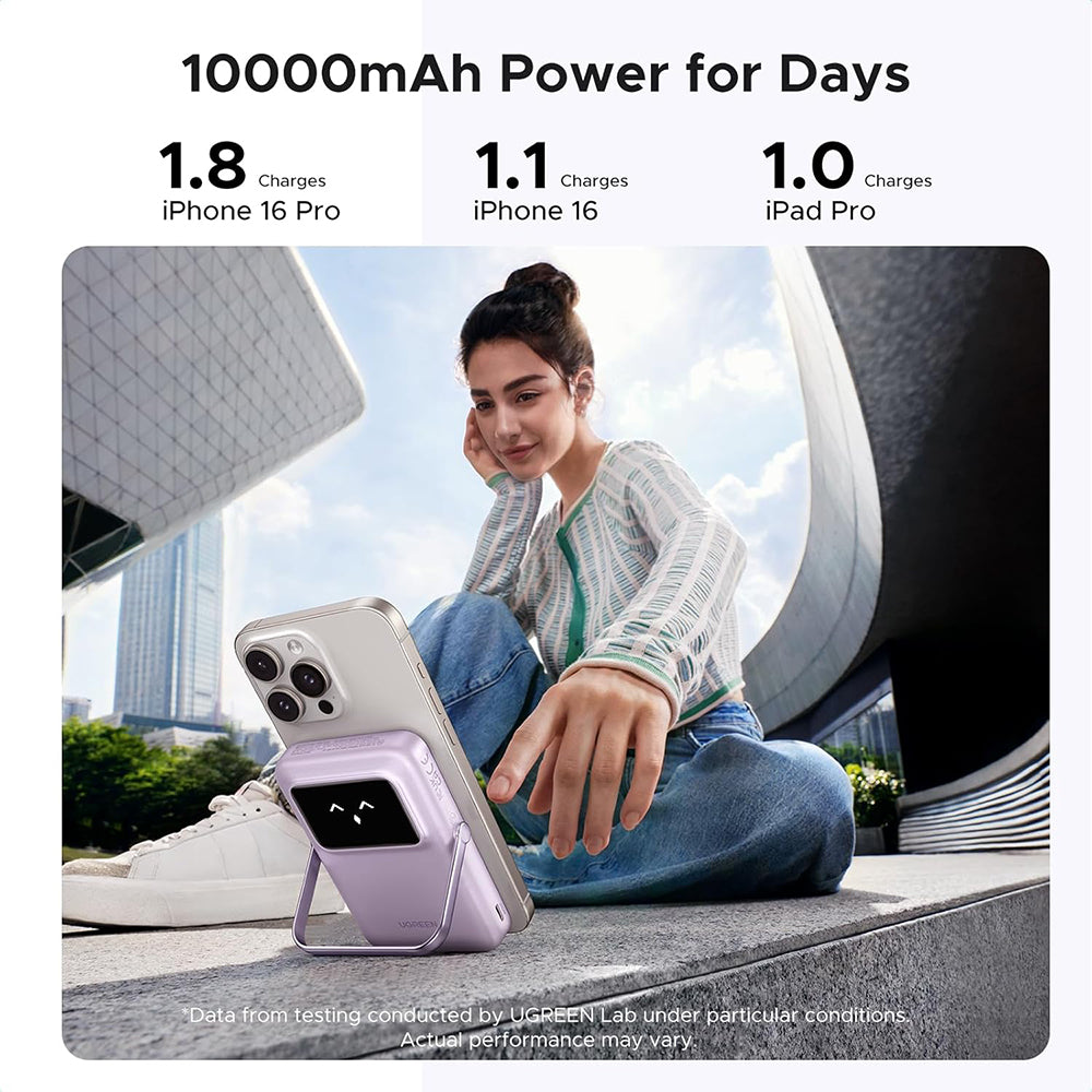 Batterie Externe Sans Fil UGREEN PB764 Uno, 10000mAh, 20W, PD + FQI, 1 x QI - 1 x USB-C, Gris