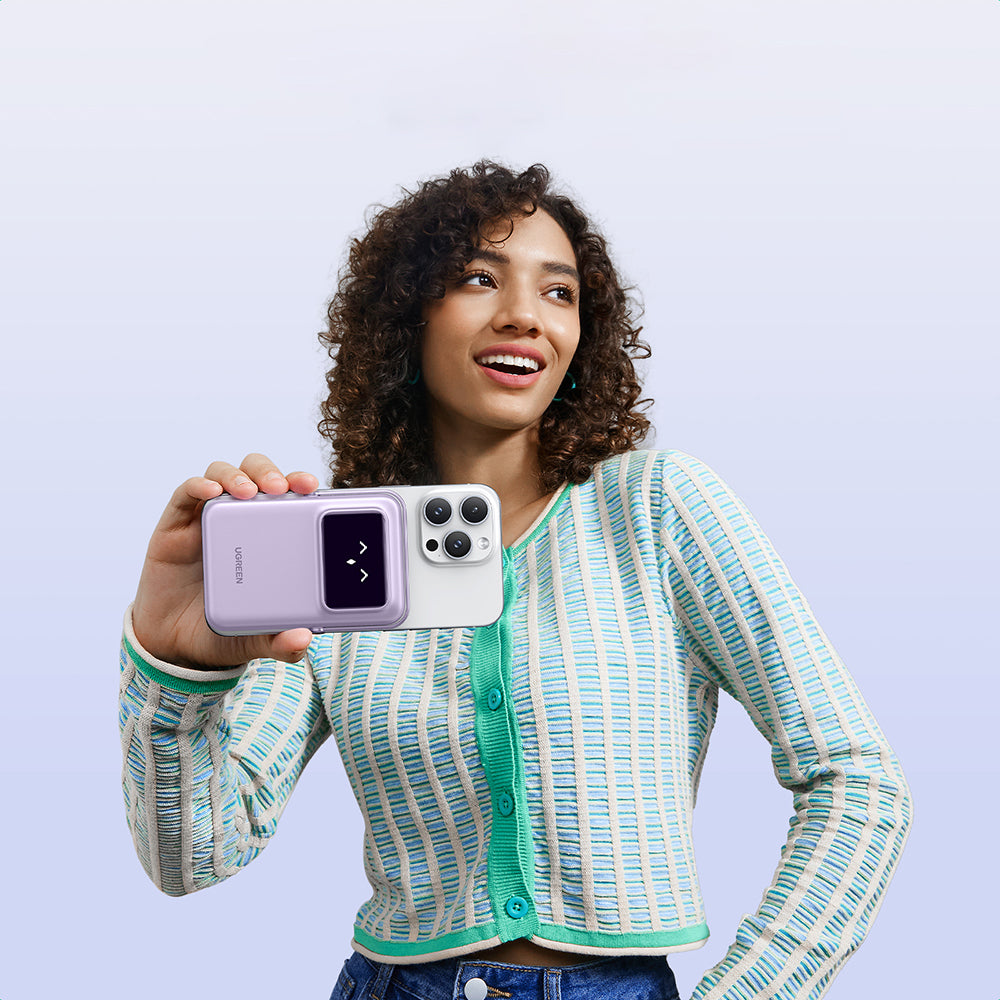 Batterie Externe Sans Fil UGREEN PB571 Uno, 5000mAh, 20W, PD + FQI, 1 x QI - 1 x USB-C, Mauve