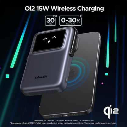 Batterie Externe Sans Fil UGREEN PB764 Uno, 10000mAh, 20W, PD + FQI, 1 x QI - 1 x USB-C, Gris