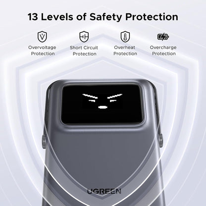 Batterie Externe Sans Fil UGREEN PB764 Uno, 10000mAh, 20W, PD + FQI, 1 x QI - 1 x USB-C, Gris