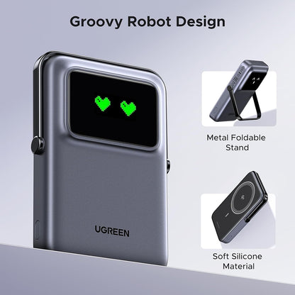 Batterie Externe Sans Fil UGREEN PB764 Uno, 10000mAh, 20W, PD + FQI, 1 x QI - 1 x USB-C, Gris