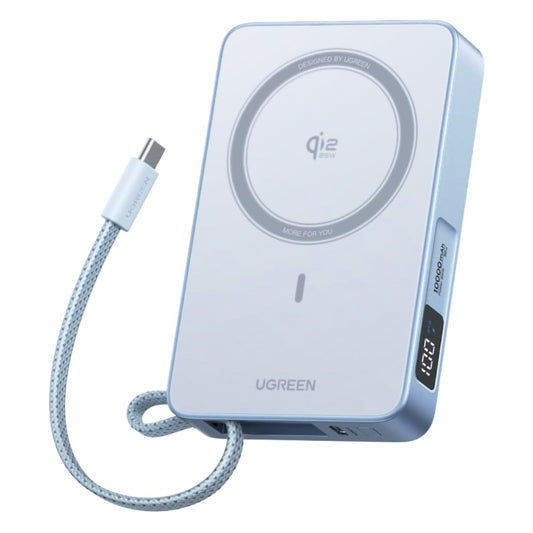 Batterie Externe Sans Fil UGREEN MagFlow PB773 (65958B), 10000mAh, 25W, PD + FQI, 1 x QI - 2 x USB-C, Bleue