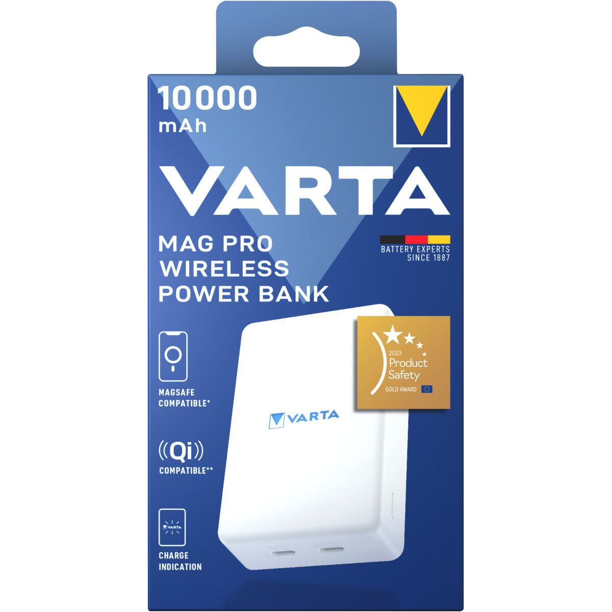 Batterie Externe Sans Fil Varta Mag Pro, 10000mAh, 20W, 1 x QI - 2 x USB-C, Blanche