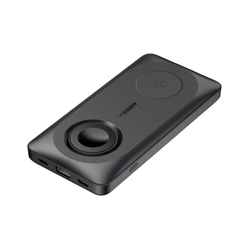 Veger MagMulti W1156 Wireless External Battery, 10000mAh, 22.5W, QC + PD + FQI, 2 x QI - 1 x USB-A - 1 x USB-C, Black