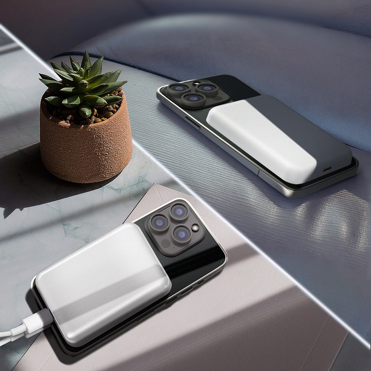 External Wireless Battery WZK WRW349YWS, 10000mAh, 20W, PD + FQI, 1 x QI - 1 x USB-C, White