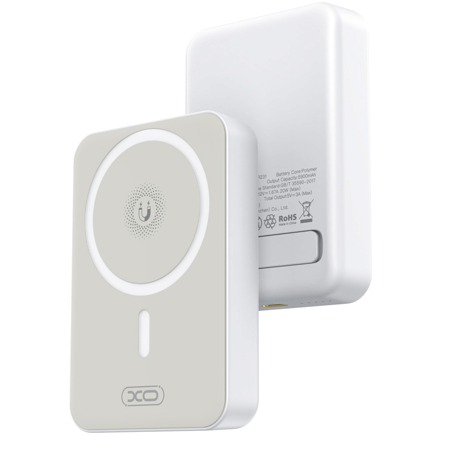 Batterie Externe Sans Fil XO Design PR231, 10000mAh, 20W, PD + FQI, 1 x QI - 1 x USB-C, Blanche