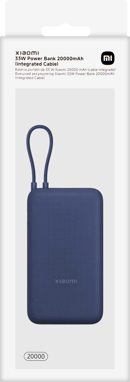 Batterie Externe Xiaomi, 20000mAh, 33W, QC + PD, 1 x USB-A - 2 x USB-C, Bleue BHR8975GL