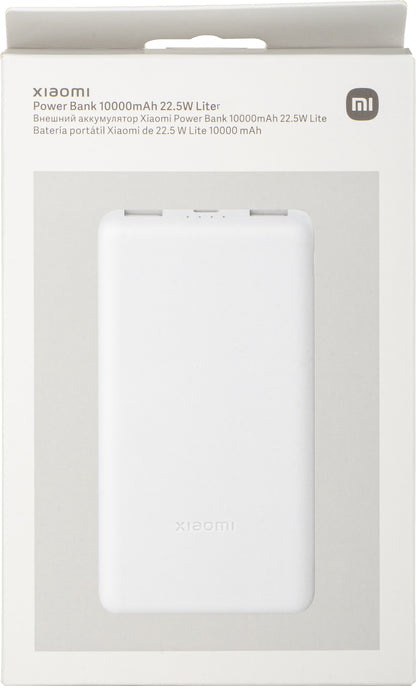 Batterie Externe Xiaomi Lite, 10000mAh, 22.5W, QC + PD, 1 x USB-C - 2 x USB-A, Blanche BHR9350GL