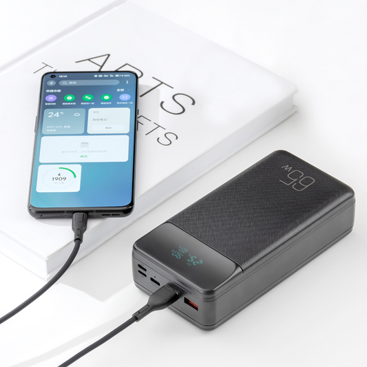 Batterie Externe XO Design PR201, 30000mAh, 65W, QC + PD, 1 x USB-C - 2 x USB-A, Noire
