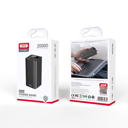 Batterie Externe XO Design PB97, 20000mAh, 65W, QC + PD, 2 x USB-A - 2 x USB-C, Noire