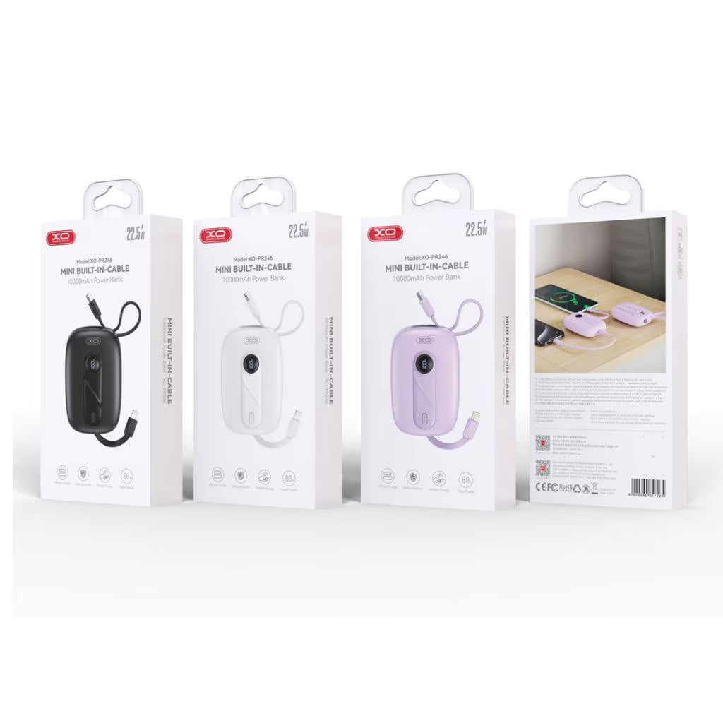 Batterie Externe XO Design PR246, 10000mAh, 22.5W, PD, 1 x Lightning - 2 x USB-C, Mauve