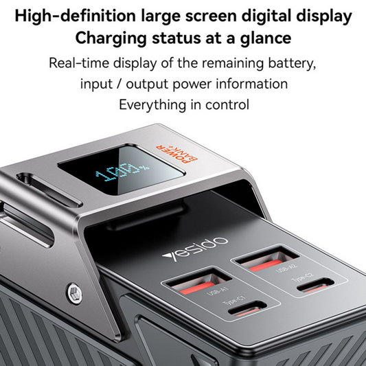 Yesido YP62 External Battery, 30000mAh, 22.5W, QC + PD, 2 x USB-A - 2 x USB-C, Black
