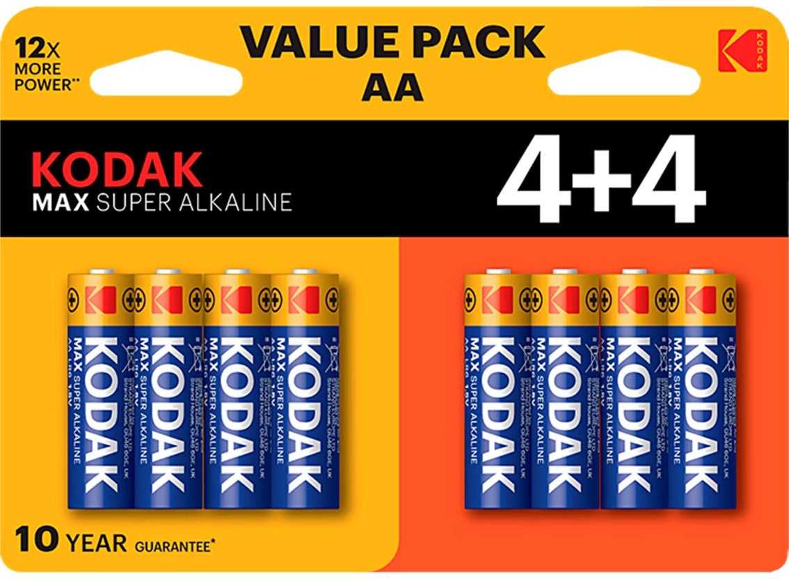 Pile Kodak Max Alcaline, AA / LR6, Lot de 8 pièces EKSTD30419902P8