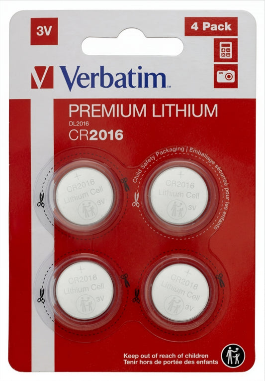 Pile Verbatim Premium, CR2016, Lot de 4 pièces 49531