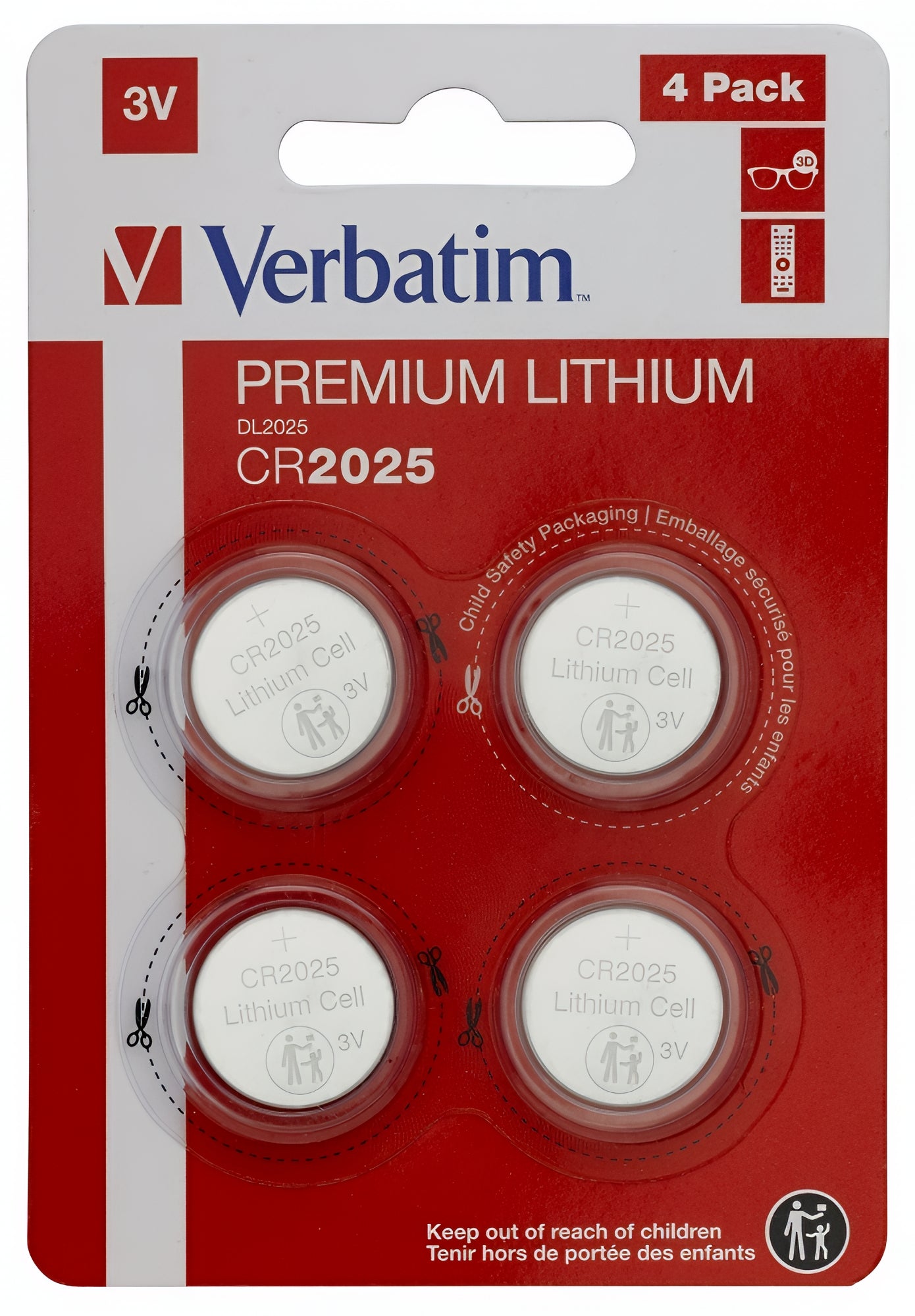 Pile Verbatim Premium, CR2025, Lot de 4 pièces 49532