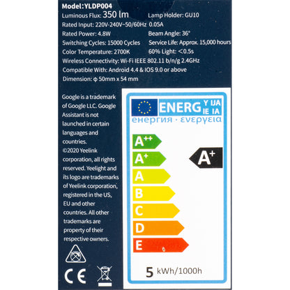 Ampoule LED Yeelight W1, Wi-Fi, GU10, 4.8W, 2700K, 350lm YLDP004