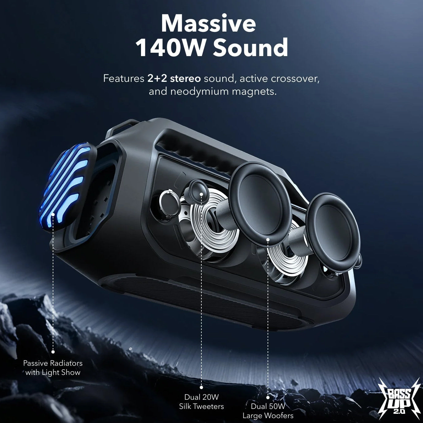 Enceinte Portable Bluetooth Anker SoundCore Boom 2 Plus, 140W, TWS, RGB, Étanche, Noire A3134011