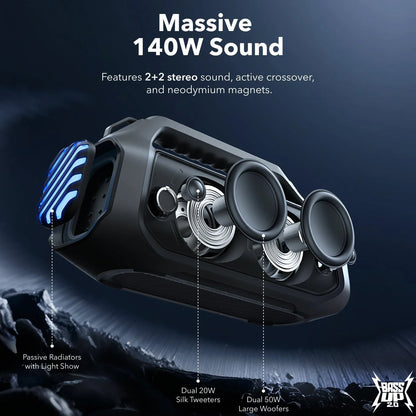 Enceinte Portable Bluetooth Anker SoundCore Boom 2 Plus, 140W, TWS, RGB, Étanche, Noire A3134011