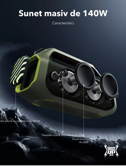 Enceinte Portable Bluetooth Anker SoundCore Boom 2 Plus Nouvelle Version, 140W, TWS, RGB, Étanche, Verte A3134062