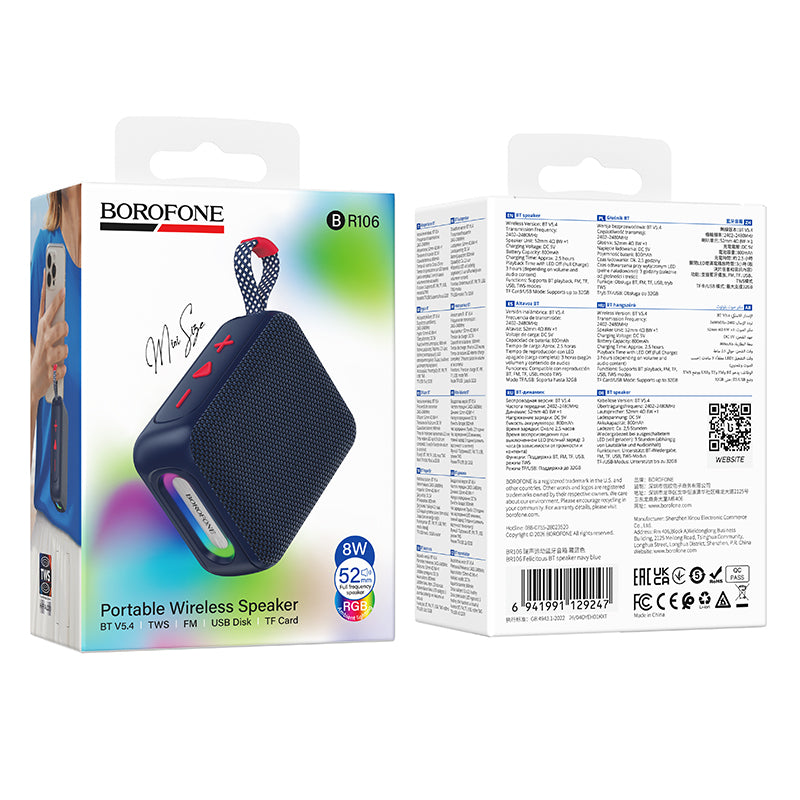 Enceinte portable Bluetooth Borofone BR106 Felicitous, 8 W, TWS, RGB, bleu marine