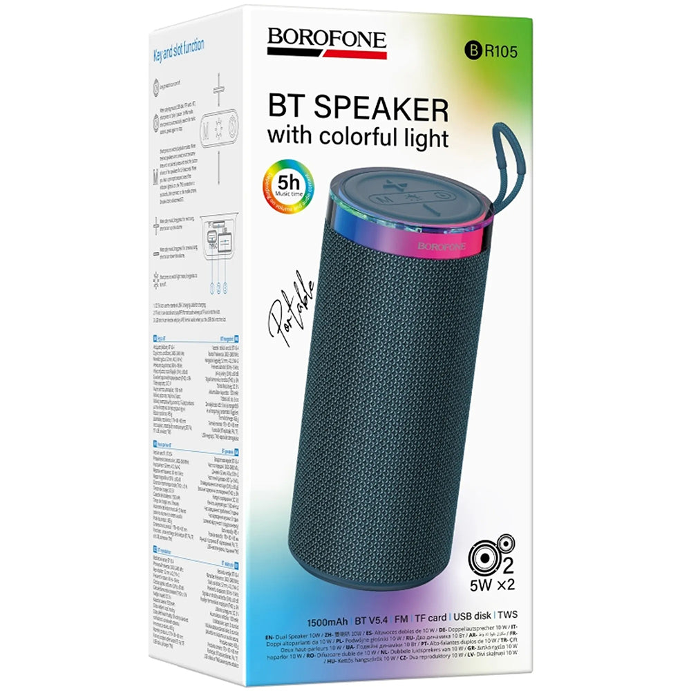 Enceinte Portable Bluetooth Borofone BR105 Loud, 10W, TWS, RGB, Bleu marine