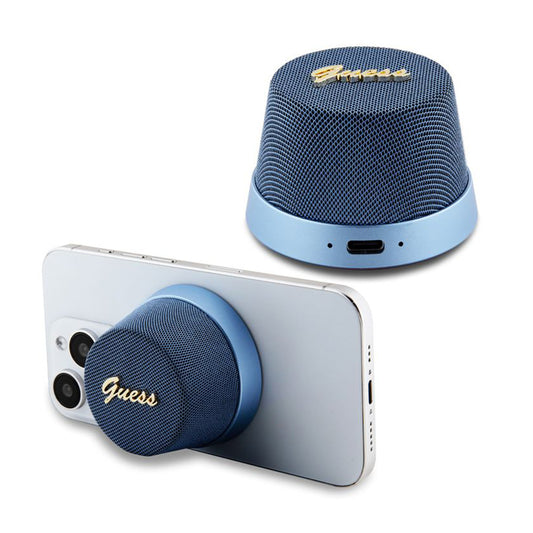 Enceinte Portable Bluetooth Guess Stand Magnétique Script Métal, 3W, Bleue